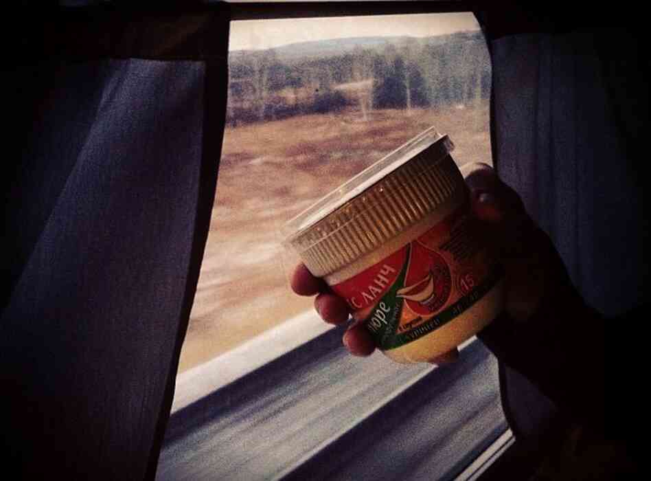 Instant potatoes in a to-go cup are standard fare on the Trans-Siberian railway. Yum!