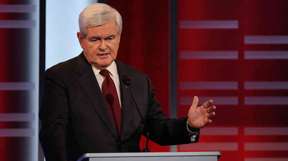 Republican presidential candidate  Newt Gingrich, speaking here in a Republican debate on Saturday, has angered Palestinians by calling them "an invented people" and "terrorists."