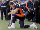 Denver Broncos quarterback Tim Tebow prayed in the end zone — tebowing — before the start Sunday's game against the Chicago Bears. Denver Broncos quarterback Tim Tebow prayed in the end zone — tebowing — before the start Sunday's game against the Chicago Bears.
