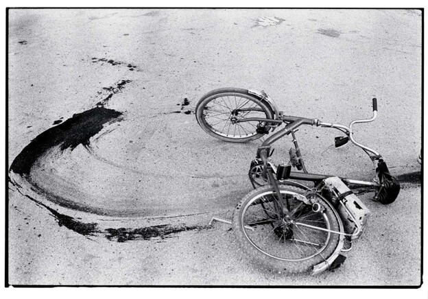  Sarajevo: The fallen bicycle of a teenage boy killed by a sniper in 1994.