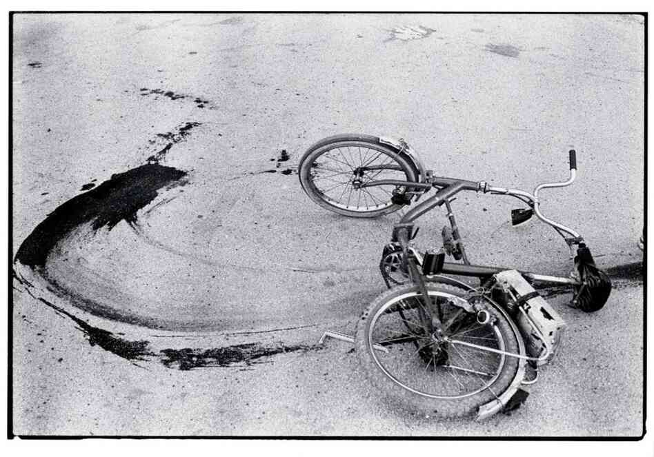  Sarajevo: The fallen bicycle of a teenage boy killed by a sniper in 1994.