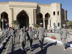 U.S. troops leave Al Faw palace at Camp Victory in Baghdad earlier this month. The complex was a significant point of logistics for the Iraq War and was recently transferred to Iraqi control. U.S. troops leave Al Faw palace at Camp Victory in Baghdad earlier this month. The complex was a significant point of logistics for the Iraq War and was recently transferred to Iraqi control.
