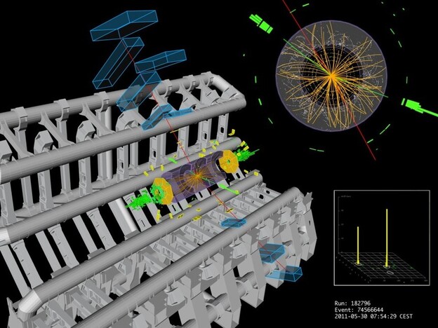 A proton-proton collision in the ATLAS detector at CERN shows signs that may, or may not, indicate a Higgs signature.