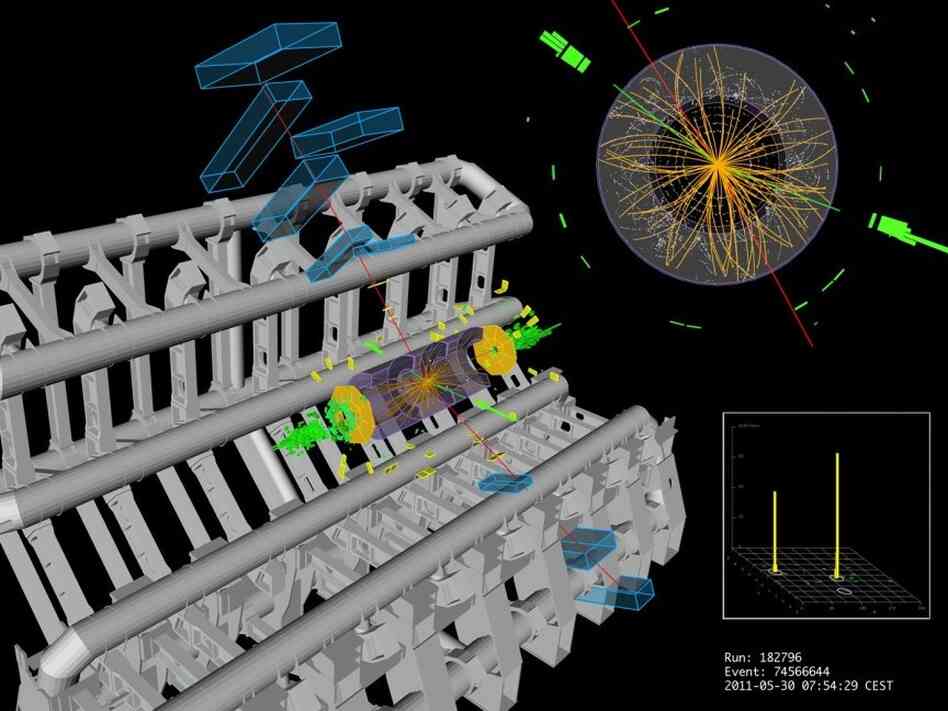 A proton-proton collision in the ATLAS detector at CERN shows signs that may, or may not, indicate a Higgs signature.