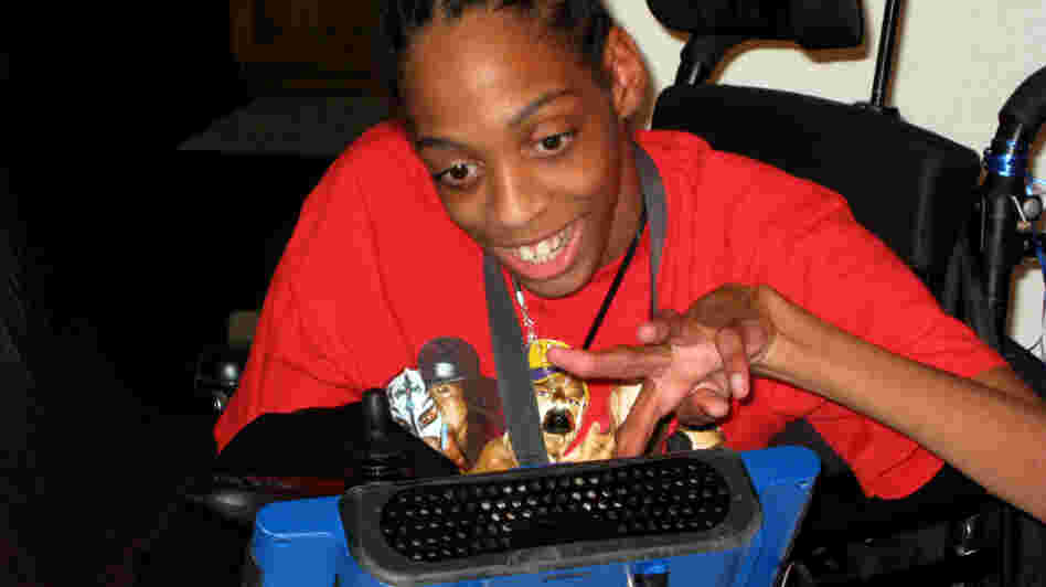  Tres Whitlock types on the DynaVox tablet that serves as his voice. Whitlock, 17, has cerebral palsy and can't speak on his own. He is trying to enroll in a Hillsborough County charter school, but has yet to enroll because of concerns about the therapy and services he needs. 