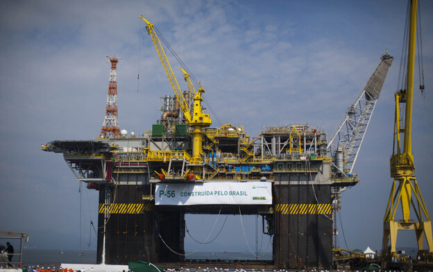 The Petrobras P-56 oil platform is seen during its opening ceremony in Angra dos Reis, Brazil, in June. The offshore platform has a capacity of producing 100,000 barrels per day.