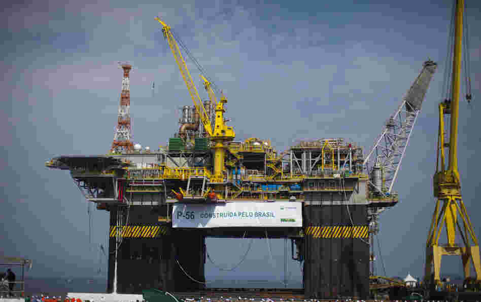The Petrobras P-56 oil platform is seen during its opening ceremony in Angra dos Reis, Brazil, in June. The offshore platform has a capacity of producing 100,000 barrels per day.