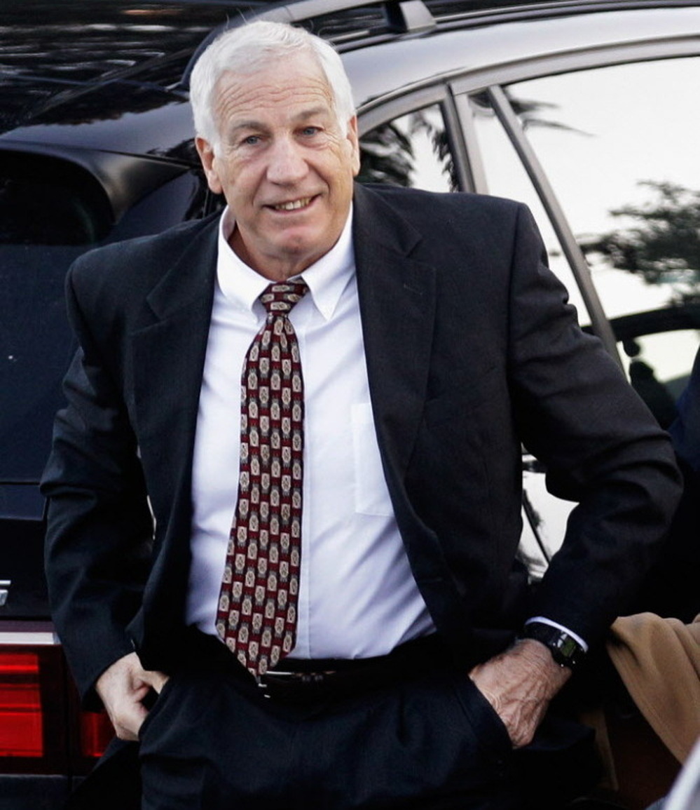 Former Penn State assistant football coach Jerry Sandusky as he arrived this morning at the  Centre County (Pa.) Courthouse.