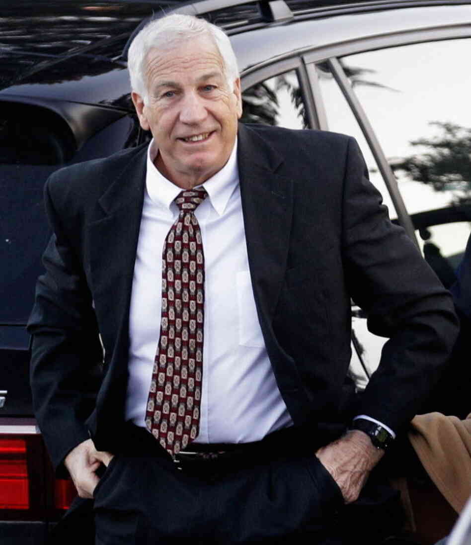 Former Penn State assistant football coach Jerry Sandusky as he arrived this morning at the  Centre County (Pa.) Courthouse.