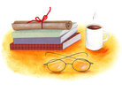 Illustration: Books, coffee and glasses Illustration: Books, coffee and glasses