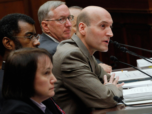 Nuclear Regulatory Commission Chairman Chairman Gregory Jaczko (center) speaks Wednesday during a meeting of the House Oversight and Government Reform Committee. His fellow commissioners, from bottom left: Kristine Svinicki, William Magwood IV and William Ostendorff.