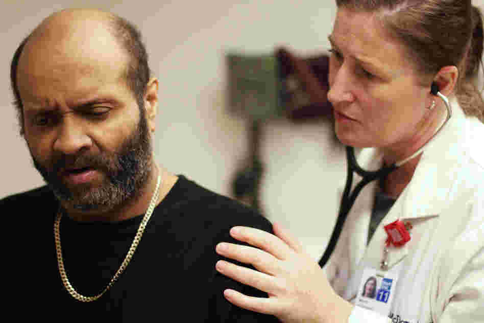 Joseuly Claudio, 53, gets weekly checkups from nurse practitioner Mary McDonagh at Mt. Sinai Hospital in New York.