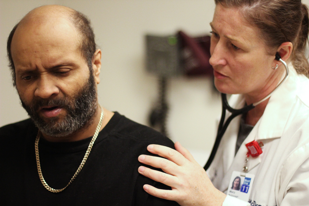 Joseuly Claudio, 53, gets weekly checkups from nurse practitioner Mary McDonagh at Mt. Sinai Hospital in New York.