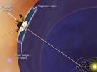 An artist's conception shows Voyager 1 encountering a stagnation region. To the left is interstellar space. An artist's conception shows Voyager 1 encountering a stagnation region. To the left is interstellar space.