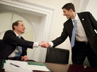 Oregon Sen. Ron Wyden, a Democrat, (left) and House Budget Committee Chairman Paul Ryan, a Wisconsin Republican, present their plan for changing Medicare at the U.S. Capitol Thursday. Oregon Sen. Ron Wyden, a Democrat, (left) and House Budget Committee Chairman Paul Ryan, a Wisconsin Republican, present their plan for changing Medicare at the U.S. Capitol Thursday.