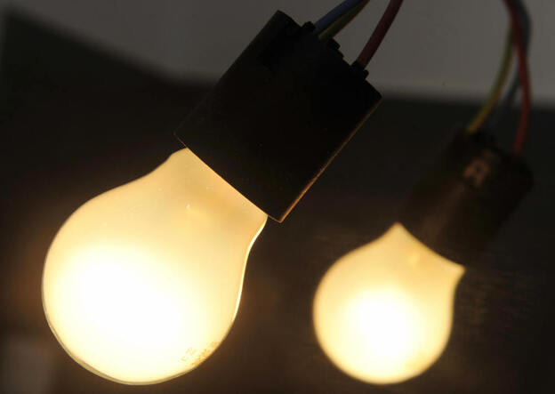 A pair of incandescent light bulbs.