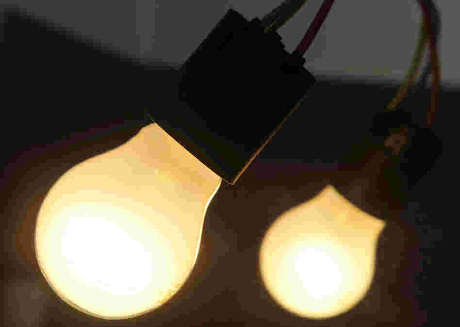 A pair of incandescent light bulbs.