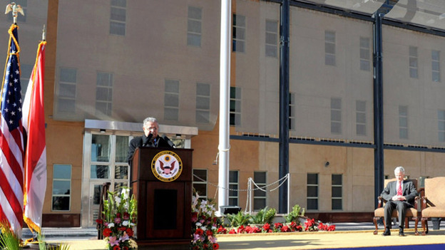 Iraqi President Jalal Talabani speaks at the opening of the huge U.S. Embassy in Baghdad on Jan. 5, 2009. It is the largest U.S. Embassy in the world. Iraqi President Jalal Talabani speaks at the opening of the huge U.S. Embassy in Baghdad on Jan. 5, 2009. It is the largest U.S. Embassy in the world.