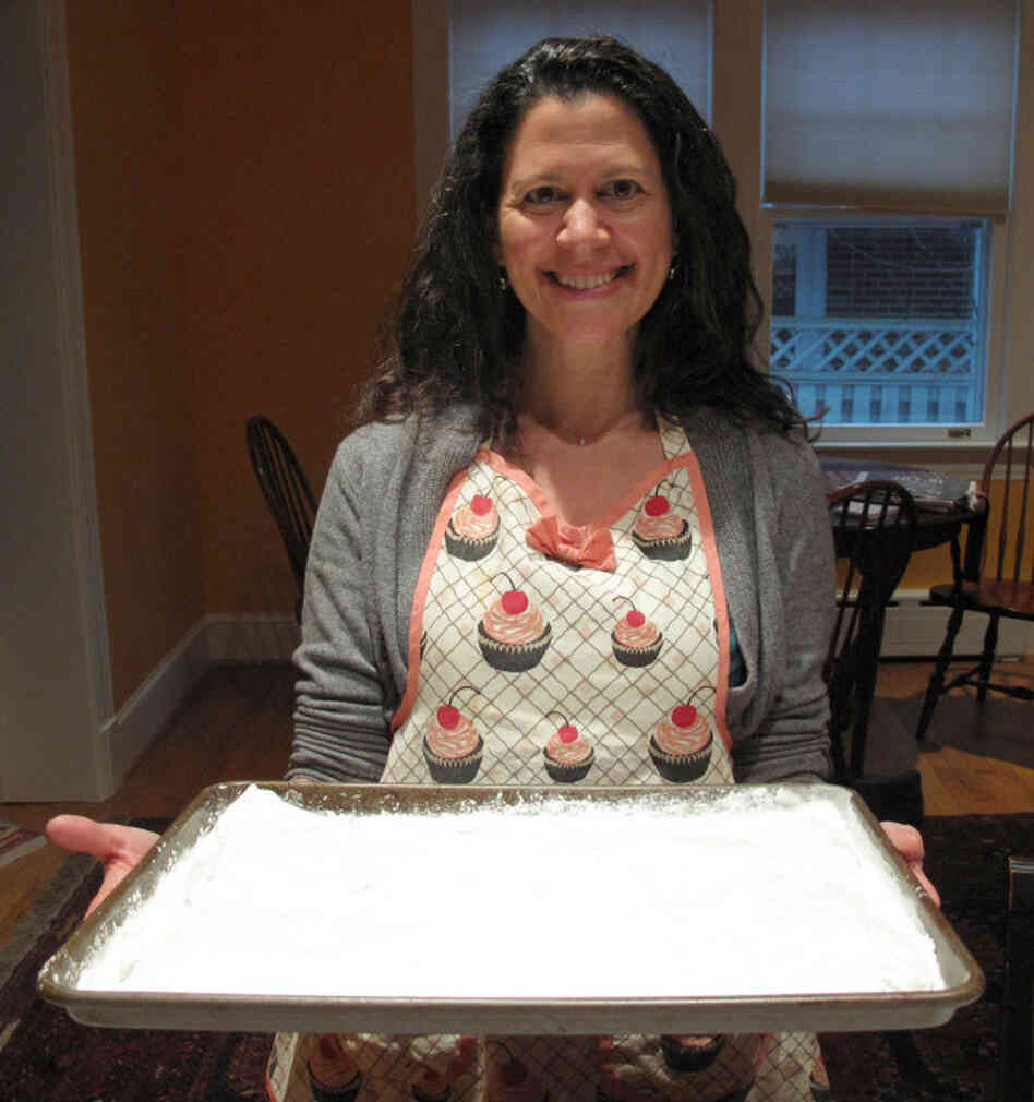 All Things Considered co-host Melissa Block shows off marshmallows she made from scratch using a recipe from Jennifer Reese's book, Make the Bread, Buy the Butter.