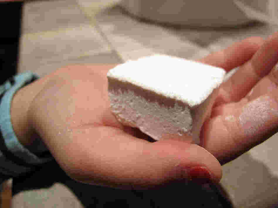 Reese says that you won't save money by making your marshmallows from scratch, but the results will be worth it. Above, a young taste-tester holds a homemade marshmallow.