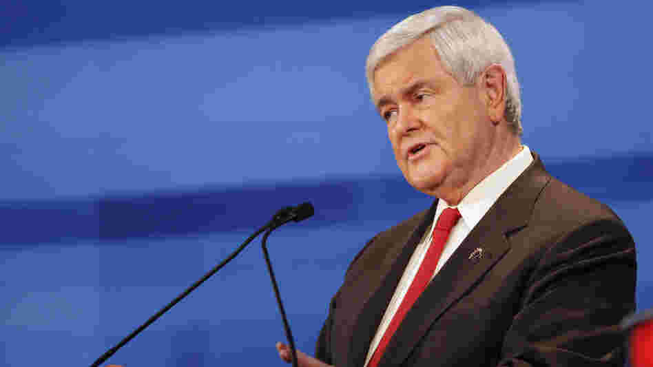 Republican presidential candidate former House Speaker Newt Gingrich speaks during a Republican presidential debate in Sioux City, Iowa, Thursday, Dec. 15, 2011.
