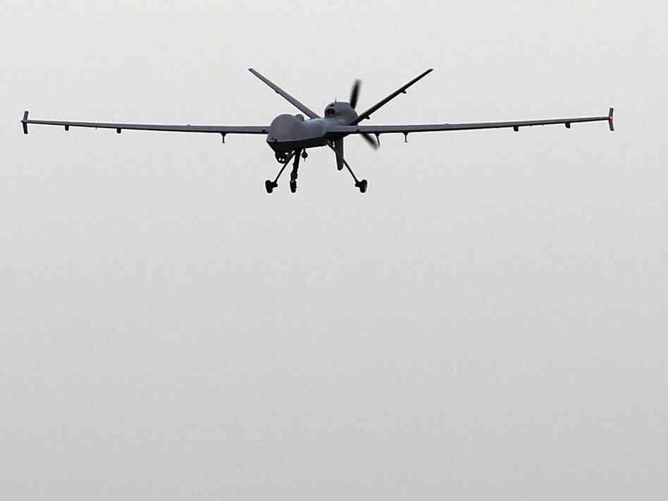 A Predator B unmanned aircraft returns to the Naval Air Station in Corpus Christi, Texas. U.S. Customs and Border Protection is expanding its use of drones to patrol U.S. borders.