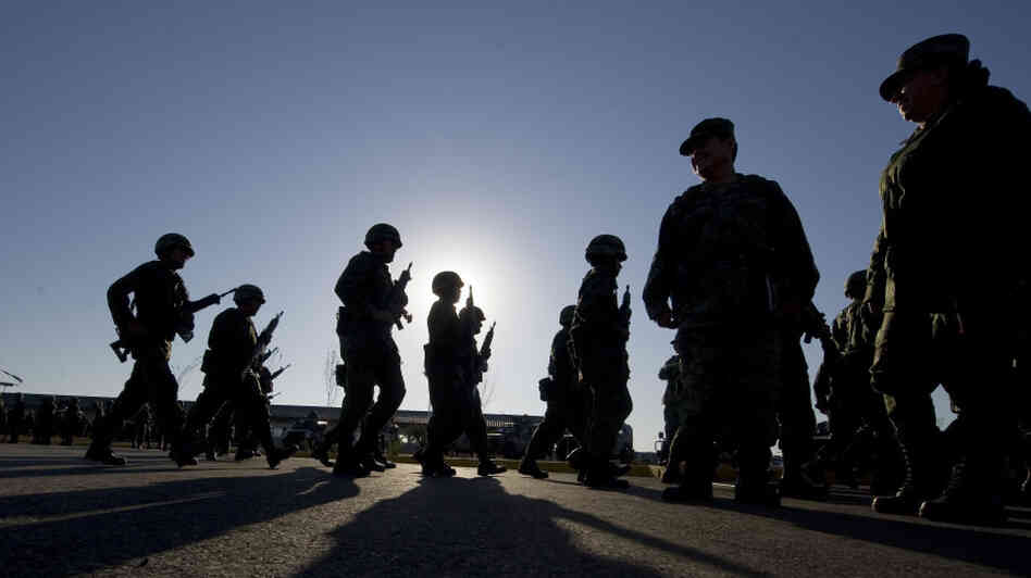Mexican soldiers at a ceremony in Ciudad Mier earlier this month. The military and other branches of the security forces have now battled the cartels for five years. While most of the violence is blamed on the cartels, human rights groups say the security forces have also been linked to abuses. Mexican soldiers at a ceremony in Ciudad Mier earlier this month. The military and other branches of the security forces have now battled the cartels for five years. While most of the violence is blamed on the cartels, human rights groups say the security forces have also been linked to abuses.