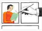 Illustration: a hand drawing a man reading a book. Illustration: a hand drawing a man reading a book.