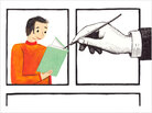 Illustration: a hand drawing a man reading a book. Illustration: a hand drawing a man reading a book.