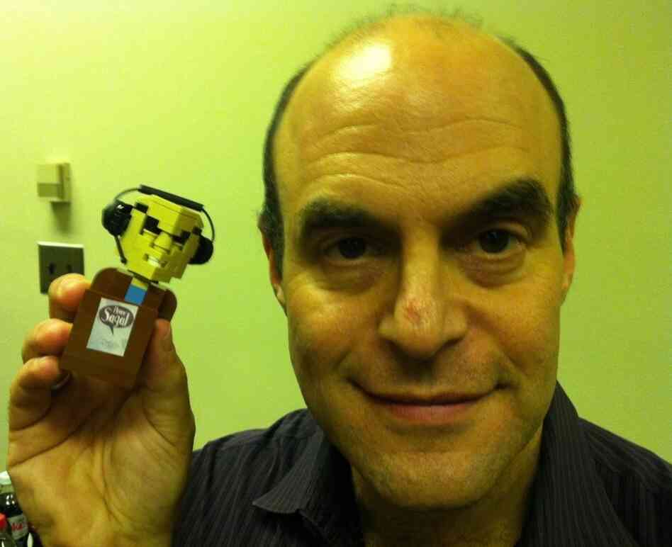 Peter Sagal with personalized LEGO person made by Dave Kaleta. Peter Sagal with personalized LEGO person made by Dave Kaleta.