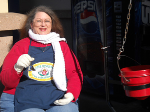 Lynn Smith has been ringing a Salvation Army bell since Thanksgiving outside a grocery store in Ventura, Calif. A former travel agent, she works eight hours a day for minimum wage. Lynn Smith has been ringing a Salvation Army bell since Thanksgiving outside a grocery store in Ventura, Calif. A former travel agent, she works eight hours a day for minimum wage.