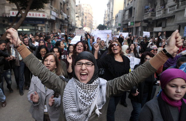 Hundreds of Egyptian women march at Cairo streets, angered by the recent violence used against them in clashes with police.