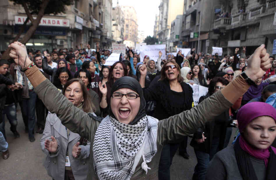 Hundreds of Egyptian women march at Cairo streets, angered by the recent violence used against them in clashes with police.