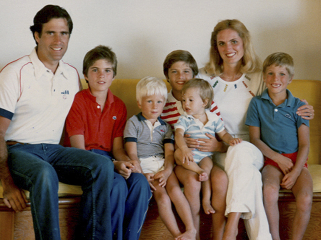 This 1982 family photo provided by the Romney campaign shows the Romney family during summer vacation: from left, Mitt, Tagg, Ben, Matt, Craig, Ann and Josh Romney. Seamus, unfortunately, is not pictured. His fateful voyage to Canada occurred the following summer.
