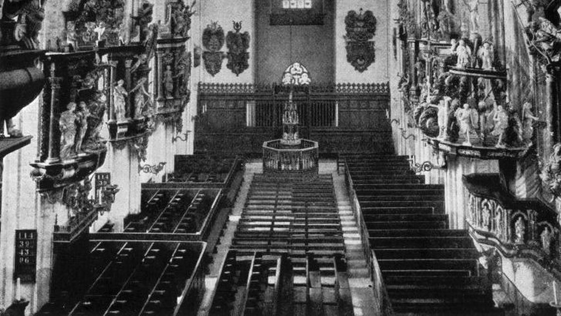 The interior of the renowned Marienkirche church, where Johann Sebastian Bach's Christmas Oratorio is traditionally performed.
