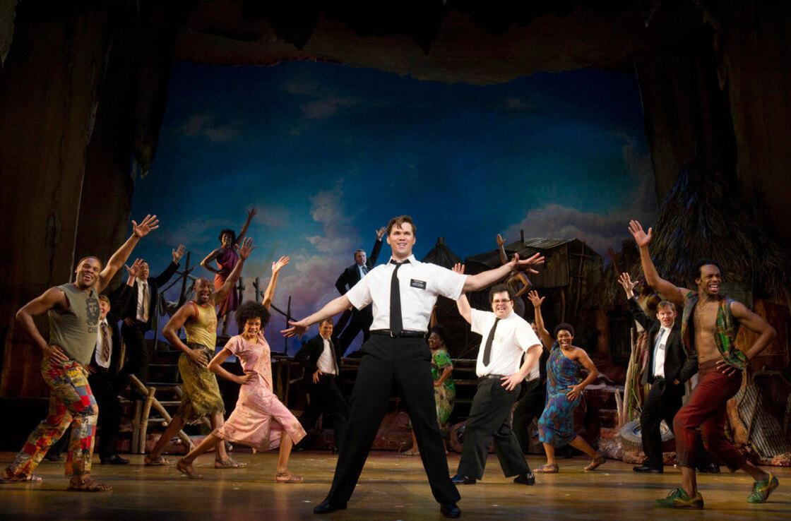 The Book of Mormon features music and lyrics by Trey Parker, Robert Lopez and Matt Stone and plays at the Eugene O'Neill Theatre in New York City.