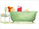 Illustration: A woman reads a book in the bathtub.