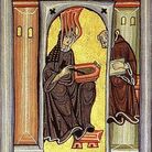 An image of the Holy Spirit-inspired Hildegard and her scribe from the Rupertsberg Codex des Liber Scivias, c. 1180. An image of the Holy Spirit-inspired Hildegard and her scribe from the Rupertsberg Codex des Liber Scivias, c. 1180.