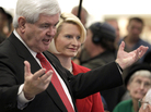 Republican presidential candidate Newt Gingrich, accompanied by his wife, Callista, speaks at a Hy-Vee store in Mount Pleasant, Iowa, on Tuesday. Republican presidential candidate Newt Gingrich, accompanied by his wife, Callista, speaks at a Hy-Vee store in Mount Pleasant, Iowa, on Tuesday.