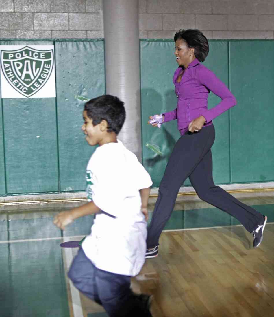 First Lady Michelle Obama at an anti-obesity "Let's Move" event in New York City, Nov. 2010. 