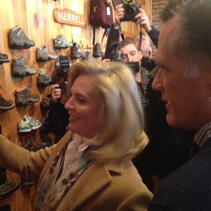 Romney and his wife, Ann, checked out red boots in Lancaster, N.H. 