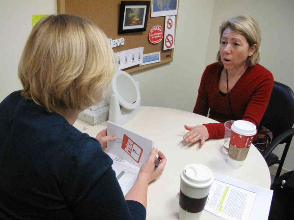 Debra Meyerson participates in a singing therapy at the Beth Israel Deaconess Medical Center in Boston, MA. Meyerson suffered a stroke 15 months ago and is now beginning to talk again.