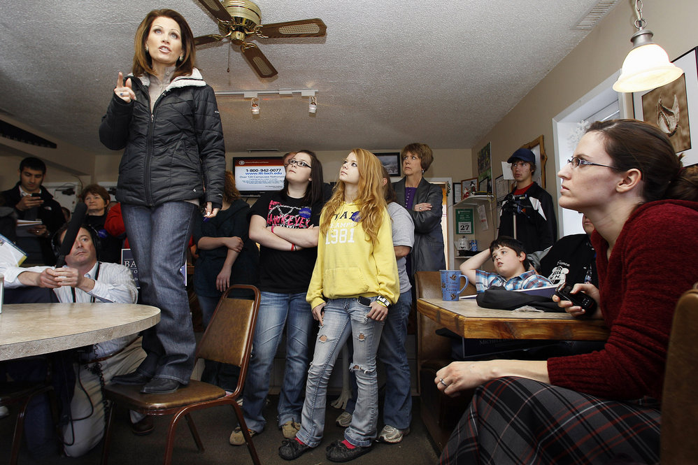 Rep. Michele Bachmann speaks during a campaign stop at King's Crossing Cafe in Mondamin, Iowa, on Dec. 27. 