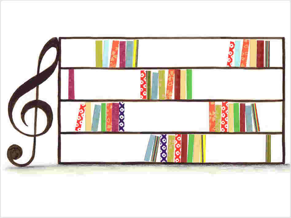 Illustration: A music staff with books on it. Illustration: A music staff with books on it.