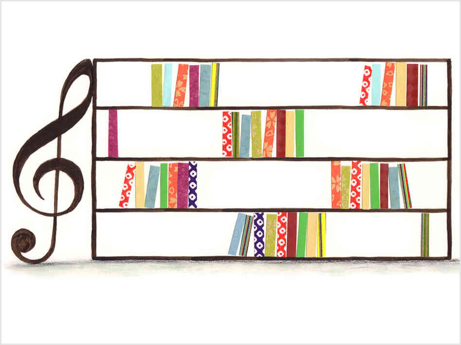 Illustration: A music staff with books on it. Illustration: A music staff with books on it.