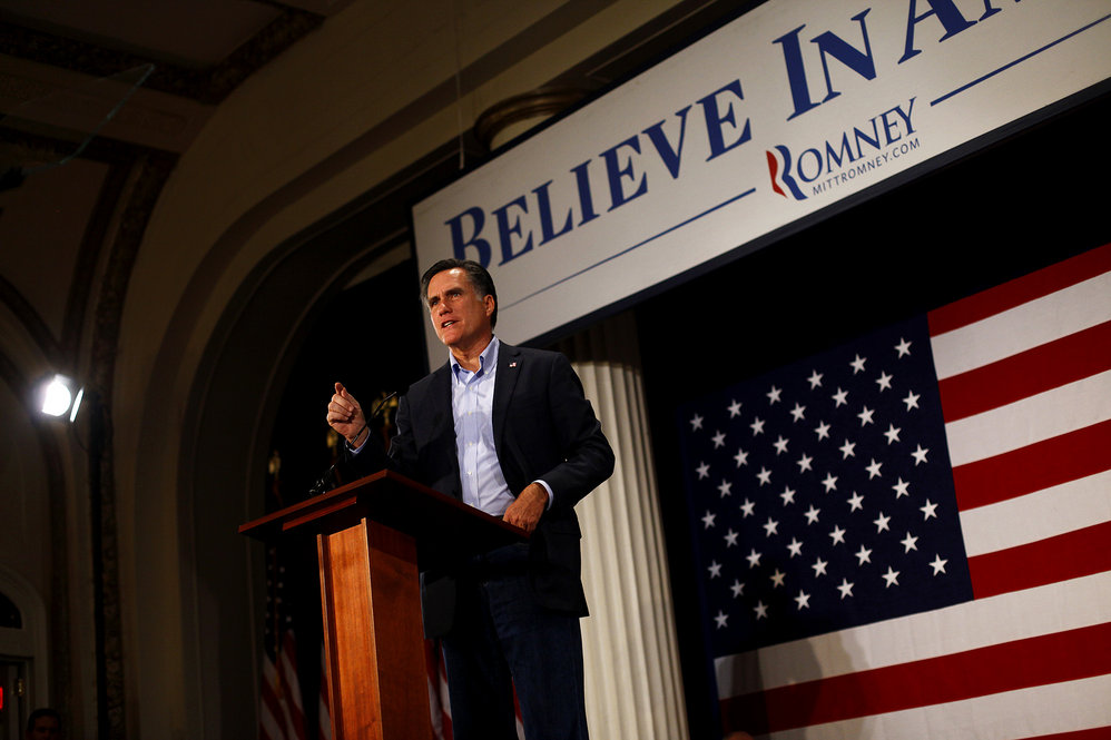 Mitt Romney speaking at the Hotel Blackhawk in Davenport, Iowa on Dec.27. 