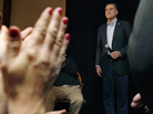 Former Massachusetts Gov. Mitt Romney stands to applause during a campaign stop at a Londonderry, N.H., restaurant on Tuesday. Former Massachusetts Gov. Mitt Romney stands to applause during a campaign stop at a Londonderry, N.H., restaurant on Tuesday.