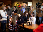Minnesota Rep. Michele Bachmann signs autographs at the Pizza Ranch in Indianola, Iowa, on Wednesday. The restaurant was largely empty aside from a few local Iowans, media and Bachmann staff. Minnesota Rep. Michele Bachmann signs autographs at the Pizza Ranch in Indianola, Iowa, on Wednesday. The restaurant was largely empty aside from a few local Iowans, media and Bachmann staff.