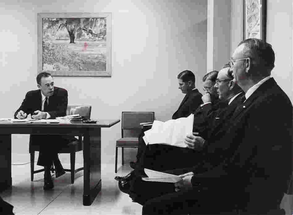 Wallace Kuralt (left), the head of the Mecklenburg County welfare program in North Carolina, speaks to the Welfare Board in 1962. The county sterilized 485 people — about three times more than any other in the state. More than 7,000 people were sterilized in North Carolina. Wallace Kuralt (left), the head of the Mecklenburg County welfare program in North Carolina, speaks to the Welfare Board in 1962. The county sterilized 485 people — about three times more than any other in the state. More than 7,000 people were sterilized in North Carolina.