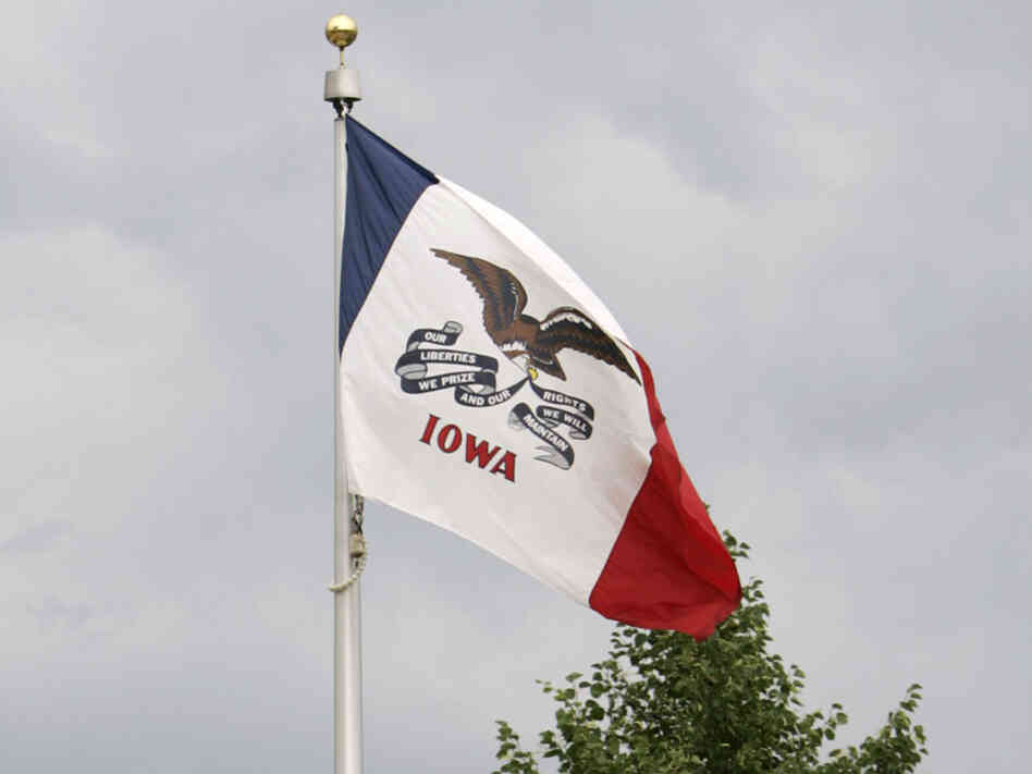 The Iowa flag flies in Newton, Iowa. The Iowa flag flies in Newton, Iowa.